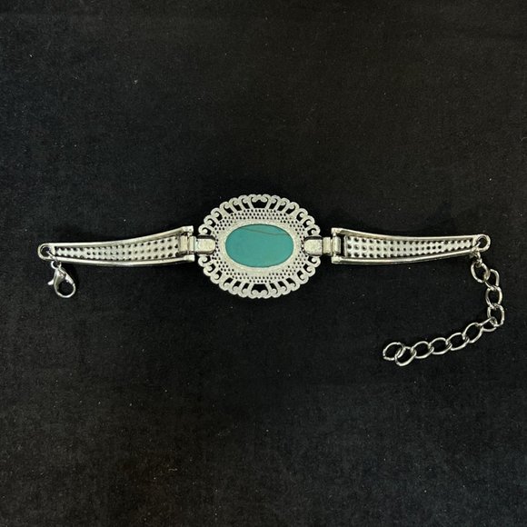 Vintage Silver Tone Faux Turquois Bracelet (4055) - Picture 5 of 8